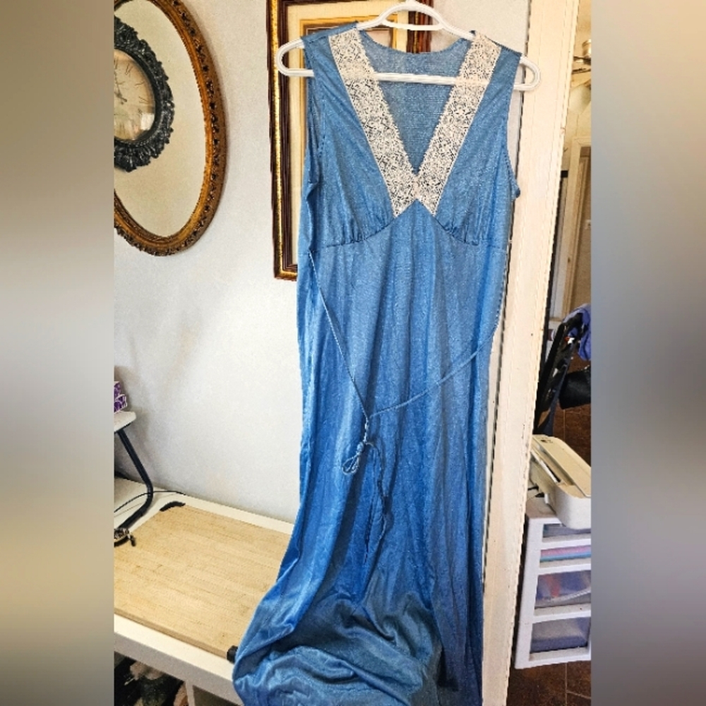 Sky Blue Deep V Slip Dress 1960s style 💙